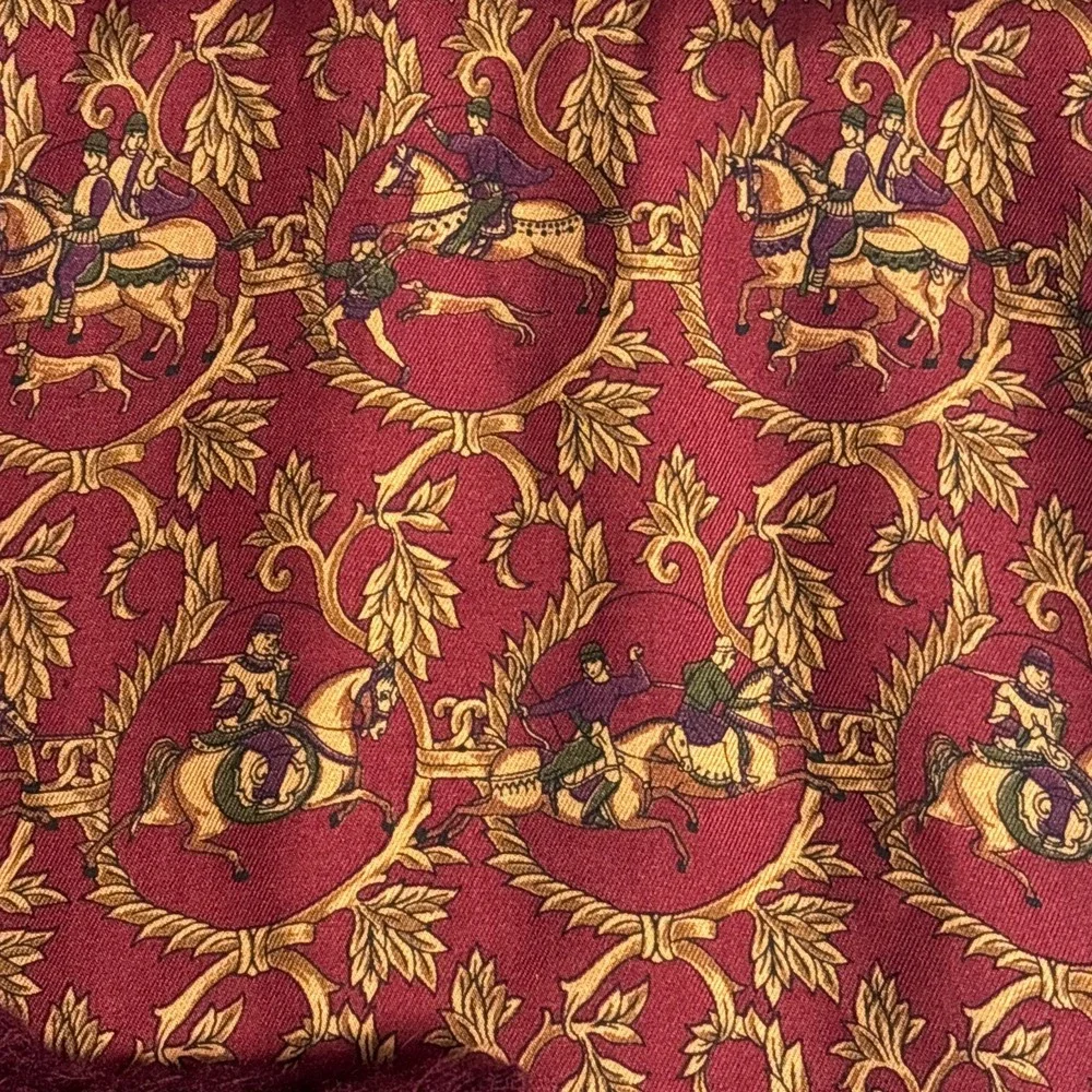 Salvatore Ferragamo Silk Cashmere Winter Scarf Mens Red Gold Italy Equestrian‎